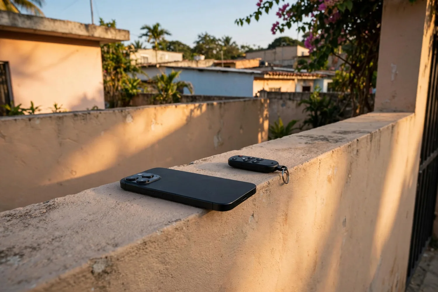 A phone and a gate remote