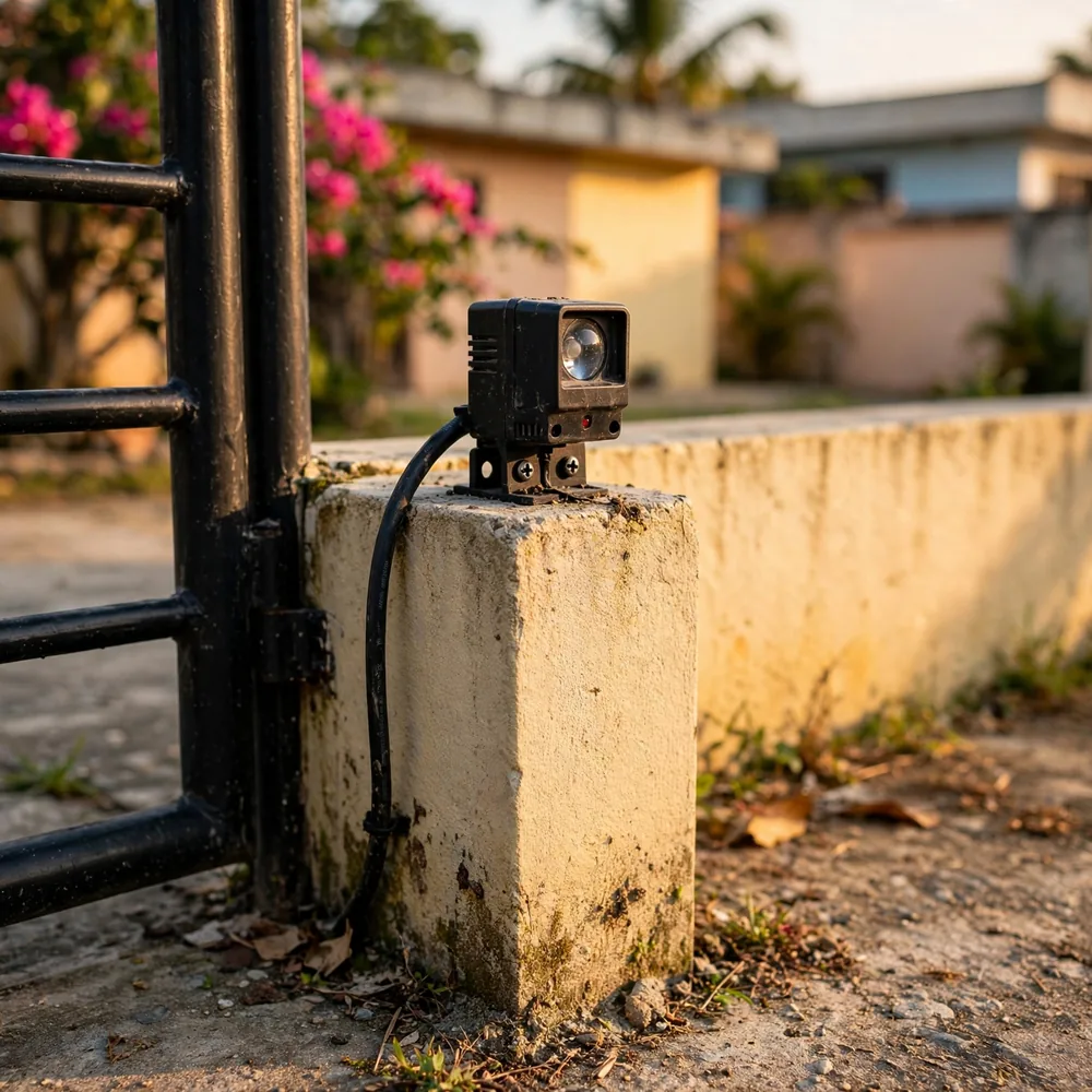 A photocell beside a gate