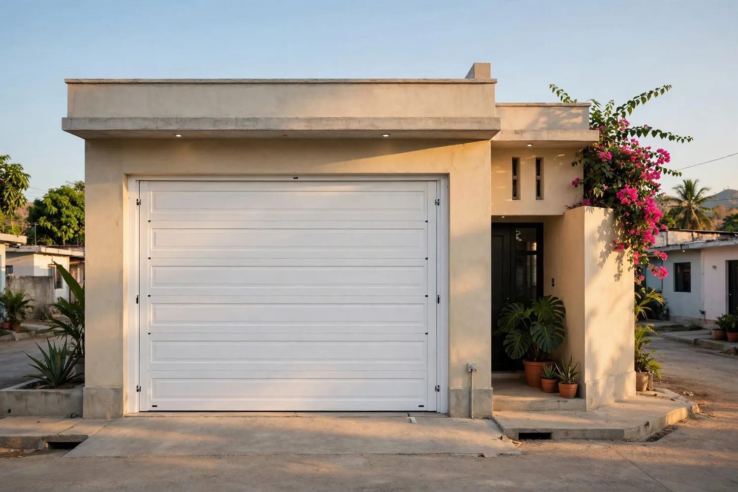 A white sectional garage door
