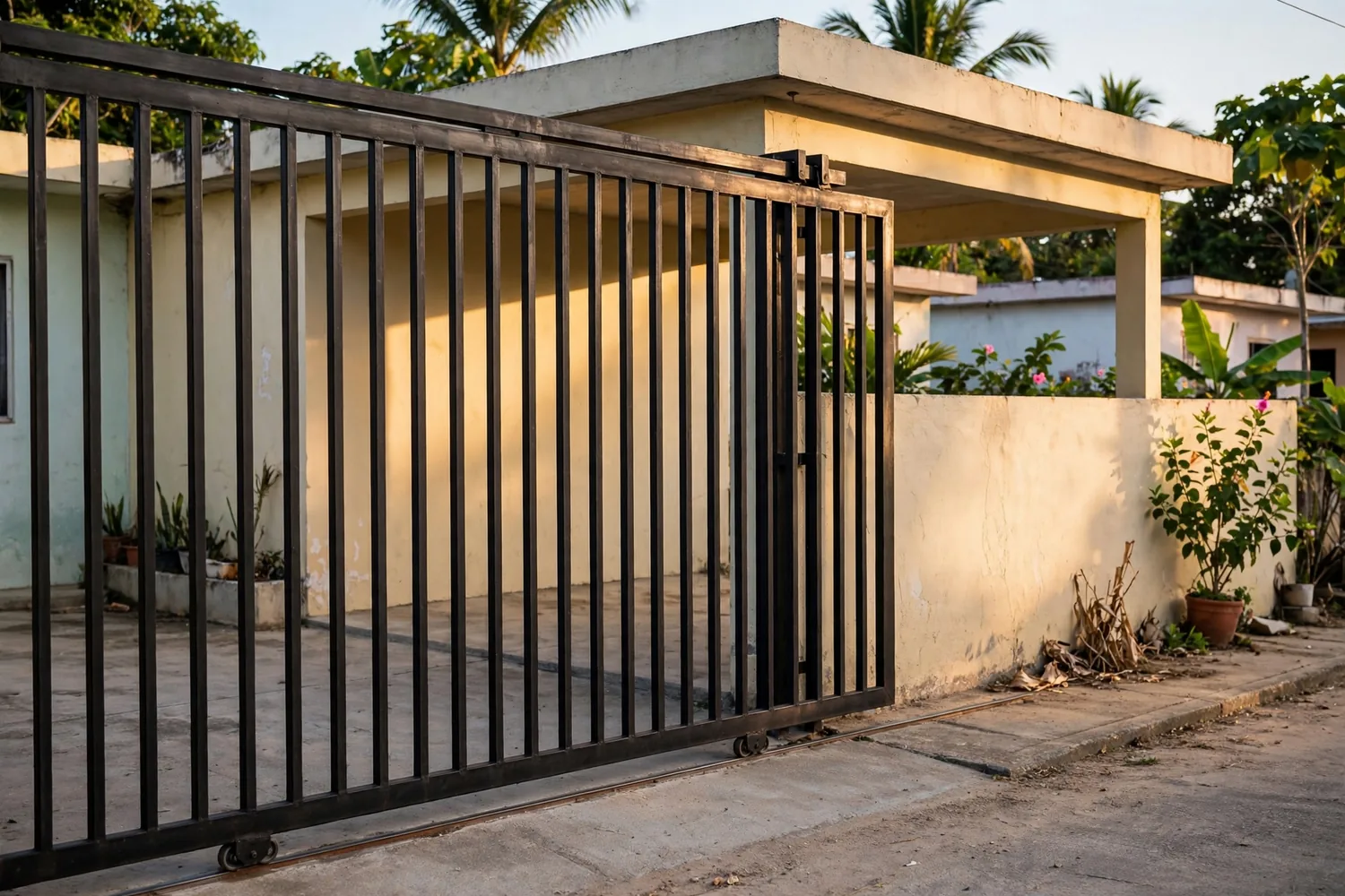 A sliding gate on its rail