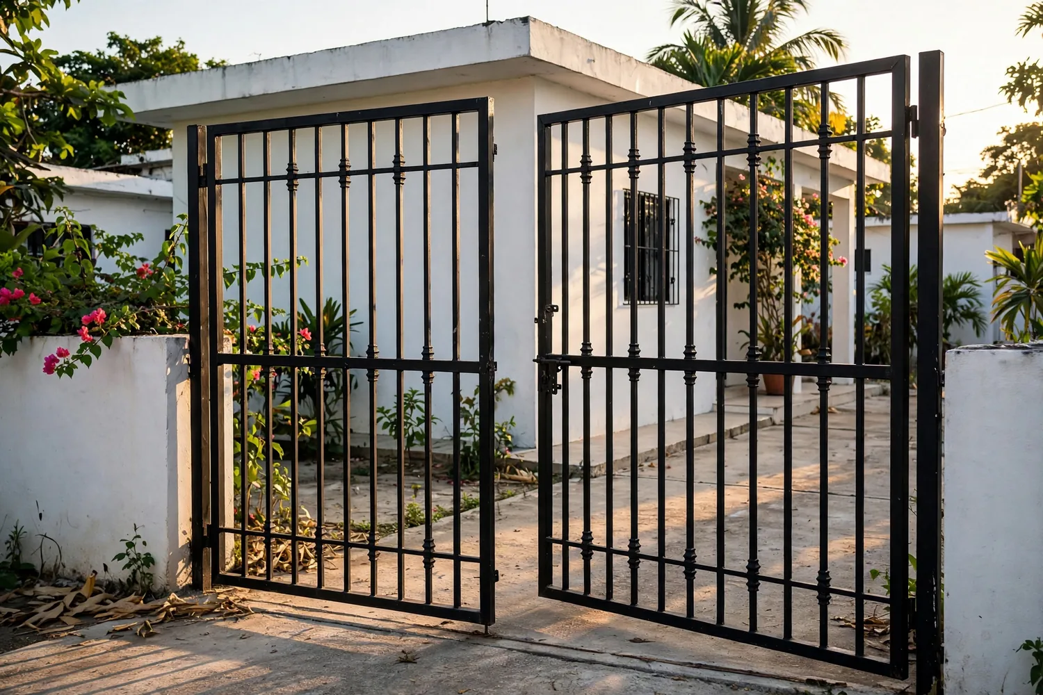 A two-leaf swing gate